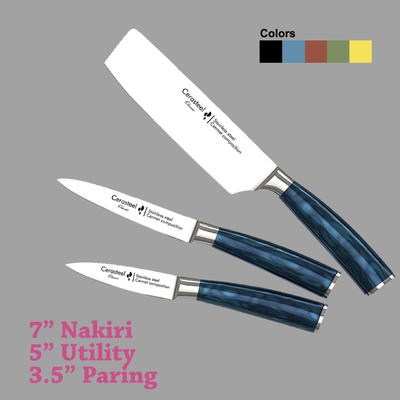 Cerasteel Knife 3 Set 3.5'' Paring , 5'' Utility , 7'' Nakiri Classic Series Kitchen Knife